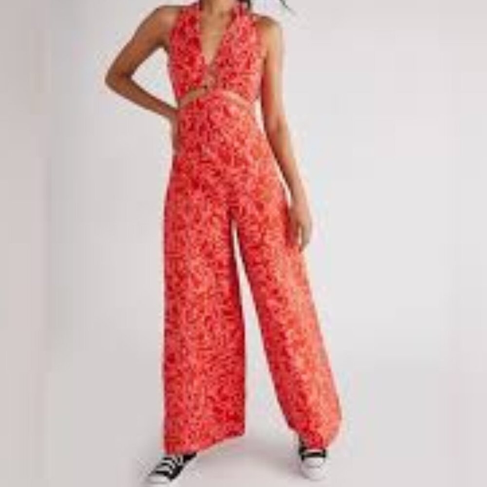 Free People Kira Wide Leg Jumpsuit Cutout O Ring